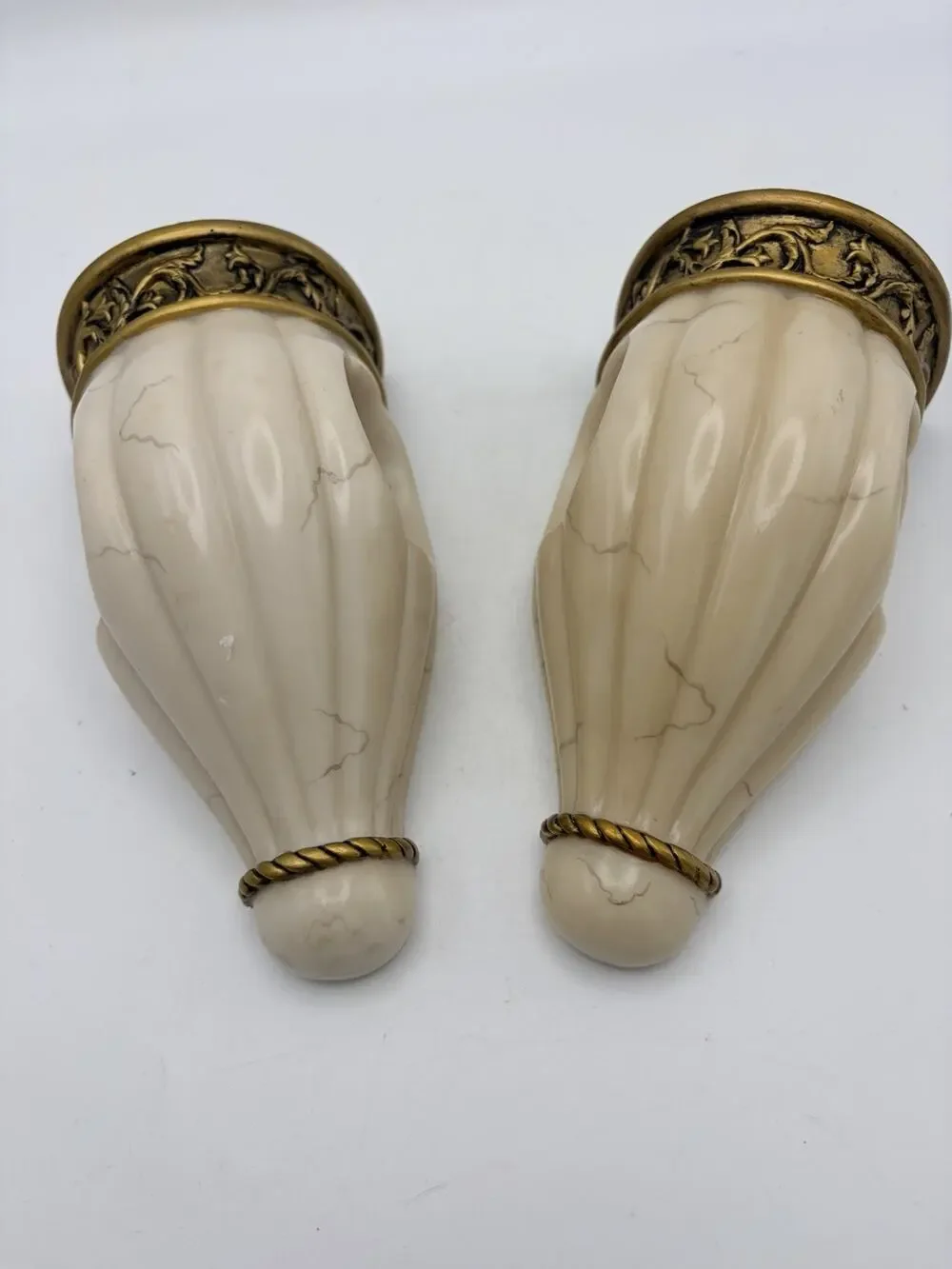 Faux Marble And Brass. Resin Composite. 1960 - 1970. Wall Pocket Sconces.